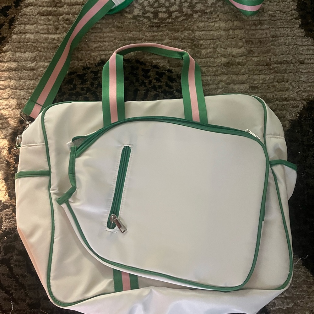 Fashion Nova White and Green Travel Bag